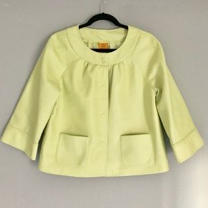 lime green faux leather snap blazer